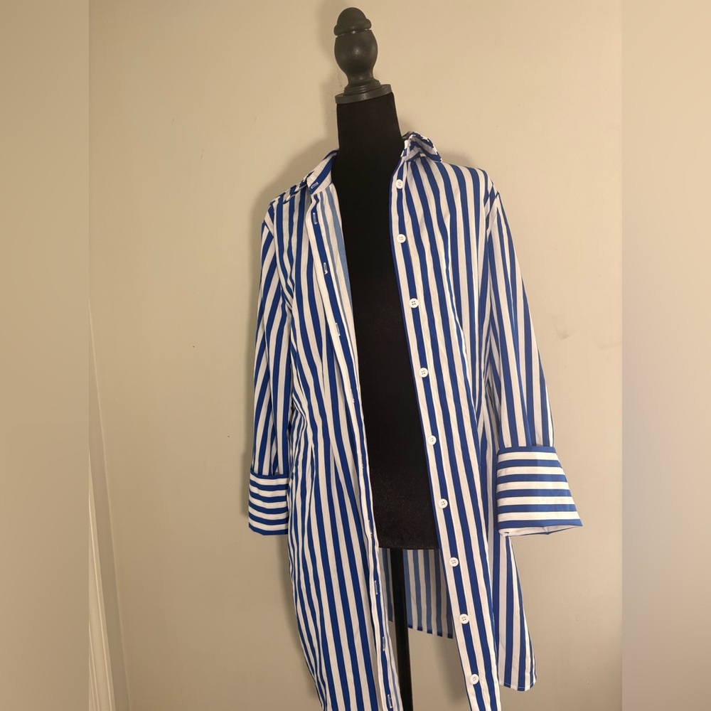 Blue and White Striped Button-Up Shirt